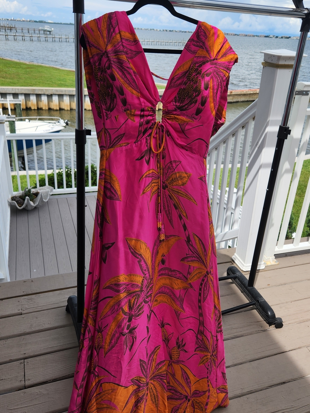 FARM Rio Fuchsia and Orange Tropical Maxi Dress